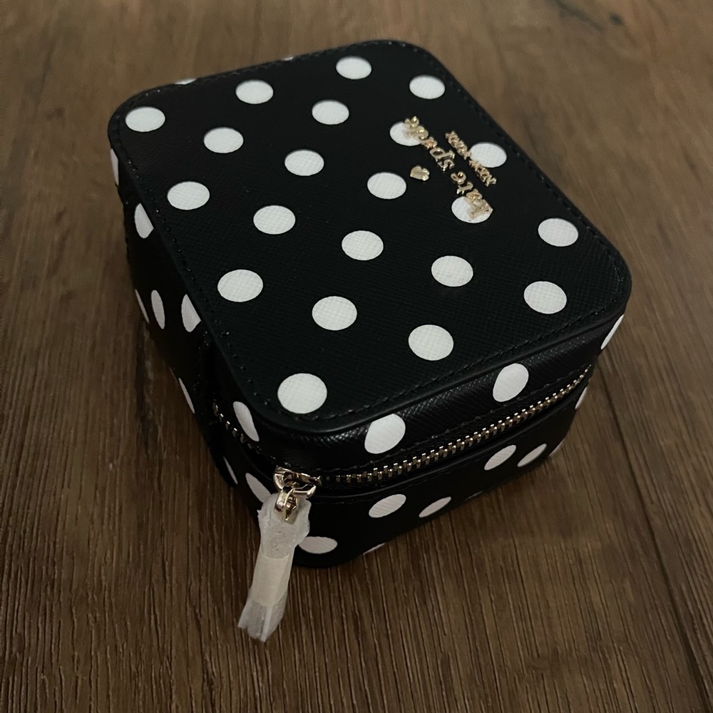 KATE SPADE-NWT/Box Black & White Polka Dot Leather Jewelry Travel Case - Picture 12 of 14